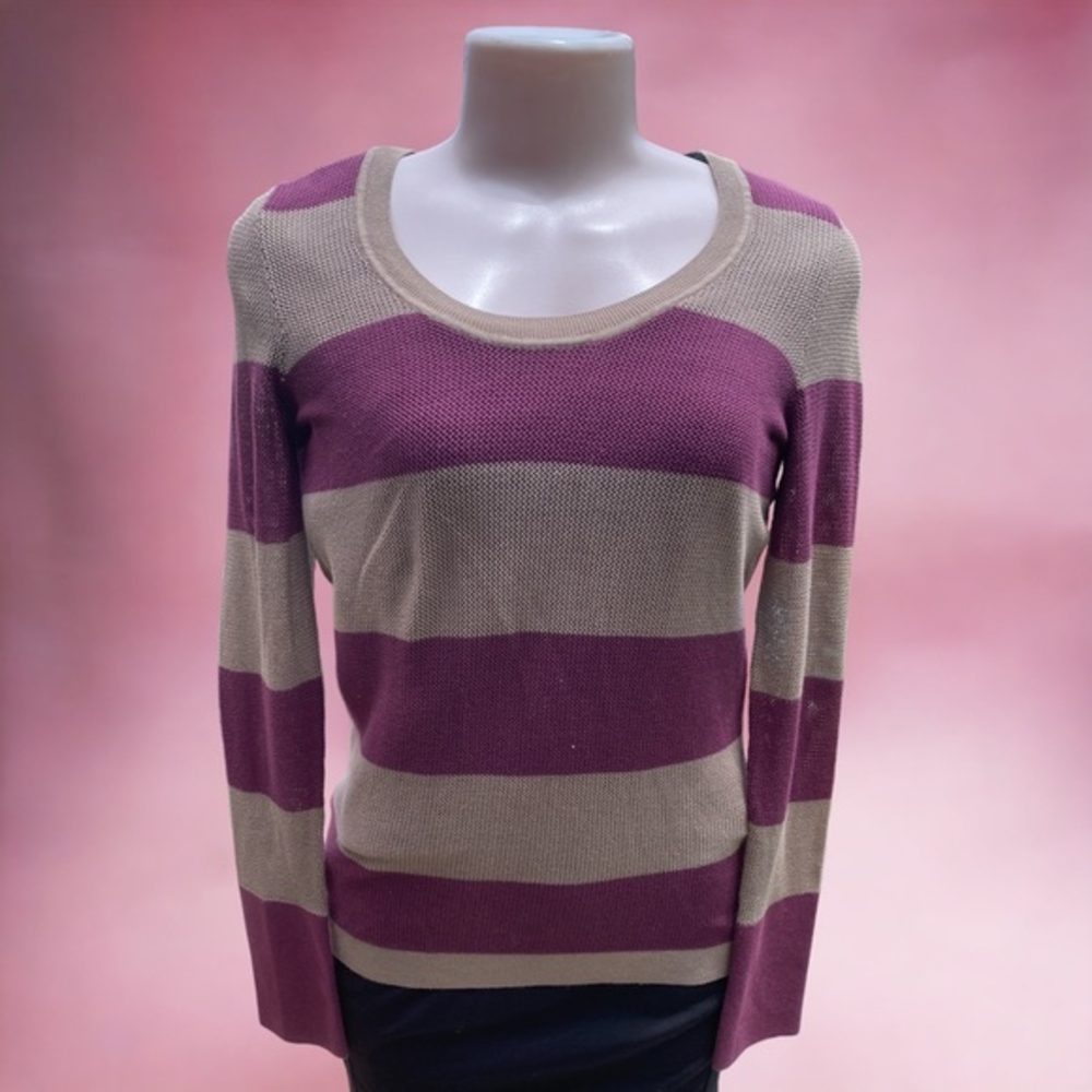 Tommy Bahama NWT Lightweight Cotton Sweater Striped Burgundy Neutral Women’s NEW